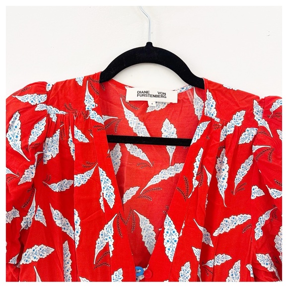 Diane Von Furstenberg Cordelia Vibrant Red Midi Dress with White Pattern - Picture 5 of 9